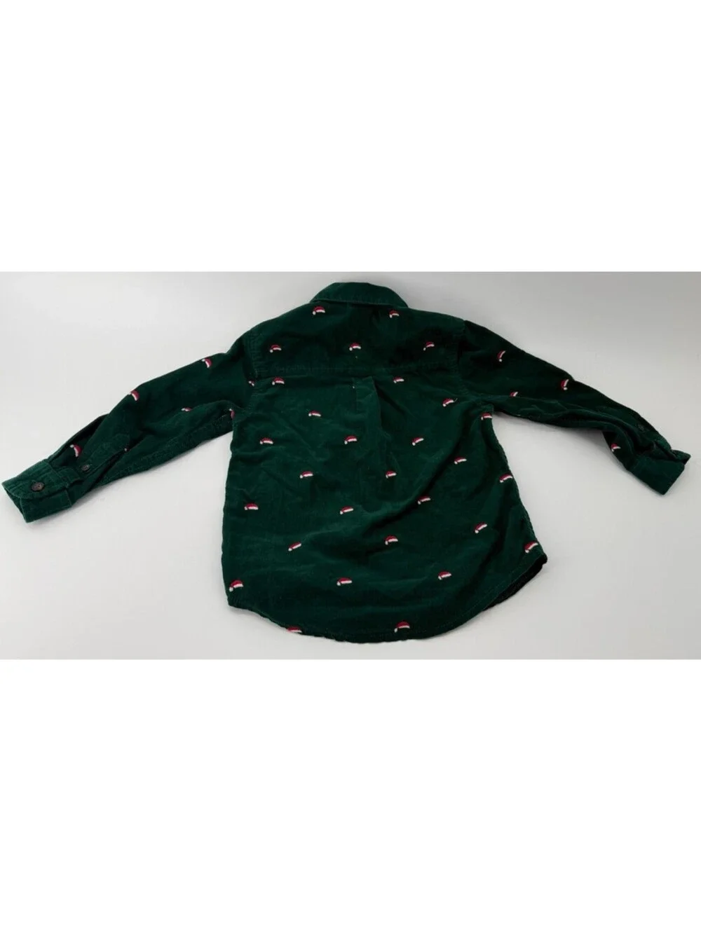 Gymboree Corduroy Button-Up Shirt Green Christmas Santa Hat 3T 100% Cotton